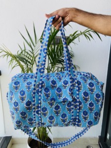 Sac de voyage week-end en coton pur indien fait main, matelassé, léger, luxueux, portable, grande capacité, écologique - Product Image 6