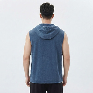 เสื้อกล้ามมีฮู้ดซิปสำหรับผู้ชาย เสื้อกล้ามมีฮู้ดพรีเมียมสำหรับผู้ชาย เสื้อกีฬาผ้าฝ้าย เสื้อกล้ามลำลองสำหรับออกกำลังกาย รับผลิตแบบ OEM ODM - Product Image 3