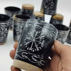 แก้วมักทำจากแก้วฮอร์นวัวสีดำทำมือแบบคลาสสิกอุปกรณ์ดื่มไวน์เบียร์อินเดีย - Product Image 5