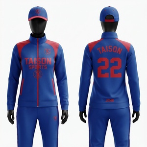 Unisex Lacrosse Training <b>Suit</b> Premium 300 GSM Polyester Fleece Blue <b>Red</b> Contrast Panel Custom Logo Heat Transfer Tracksuit Set - Product Image 1
