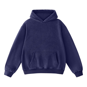 <b>Men's</b> Oversized Acid Wash Hooded Sweatshirt Washed <b>Navy</b> Polyester/Cotton <b>Fleece</b> Casual Pocket Design Winter Wear 350 GSM - Product Image 1