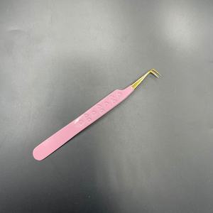 Pince à épiler rose à pointe dorée à 90 degrés Pince à cils en acier inoxydable de haute qualité - Product Image 4
