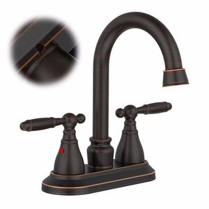Robinet de salle de bain moderne 3 trous en bronze huilé, avec bec pivotant à 360 degrés et arc élevé, robinet de lavabo centralisé de 4 pouces, pour lavabo 360 - Product Image 1