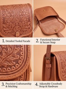 Handtooled Genuine Leather Embroidery Saddle Western Style <b>Hobo</b> Shoulder/<b>Crossbody</b> <b>Bag</b> Foldable Single Strap Daily Riding Travel - Product Image 2