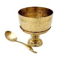 Bol thaïlandais traditionnel en laiton de 8 pouces avec piédestal et ensemble de louche gravée