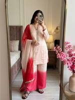 Salwar Kameez Wanita Hitam Bahan Rayon Dengan Bordir Bunga Merah Muda Pakaian Kasual Tradisional Ukuran Reguler Panjang Mata Kaki India Pakistan