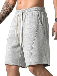 Shorts de survêtement gris pour homme avec cordon de serrage, décontractés, athlétiques, style bermuda, avec poches latérales, en tissu tricoté respirant, taille mi-haute - Product Image 5