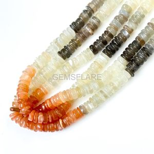 Natural Multi Moonstone Heishi <b>Beads</b> Smooth Loose Gemstone <b>Beads</b> Shaded Moonstone <b>Beads</b> For Jewelry Making 6-6.5MM Wholesale - Product Image 1