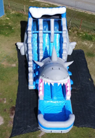 Toboggan aquatique gonflable commercial double en forme de requin avec piscine pour fêtes, certifié CE, garantie 3 ans, capacité 500 personnes