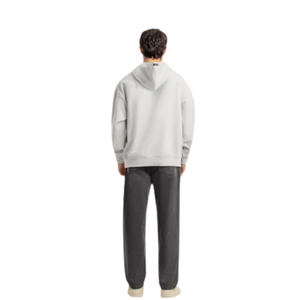 Sweat à capuche unisexe gris clair surdimensionné avec logo personnalisé, en molleton 100 % coton épais, coupe décontractée, style streetwear, vente en gros - Product Image 2