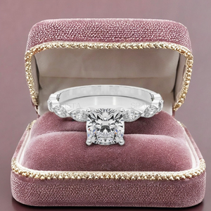 Anillo de Compromiso de Plata de Ley 925 SPARKS VISTA de Lujo con Corte Princesa y Detalles de Diamantes Marquise, Certificado IGI, Elegante - Product Image 1