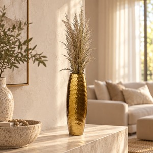 Vase à fleurs moderne en aluminium martelé doré, grand modèle, pour la maison, idéal pour remercier et embellir la décoration du salon – Vente chaude - Product Image 1