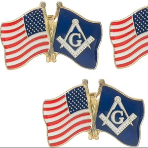 Pin de Solapa con Banderas Masónicas y de EE. UU., Material: Metal, Tipo de Metal: Sin Tipo de Metal, Unión de los Masóns - Product Image 1