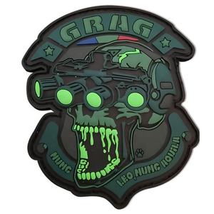 Grag 3D Rubber PVC <b>Patch</b> With Skull Helmet Design <b>Sew</b>-<b>On</b> Irregular Shape Green Glow Effect Decorative <b>Patch</b> - Product Image 1