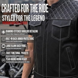 Gilet de motard personnalisé en cuir véritable pour homme, gilet matelassé de club moto, gilet zippé en cuir de vachette premium - Product Image 3