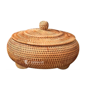 Panier de rangement rond en osier avec couvercle, panier en rotin tressé à la main pour la maison et la lessive (vente en gros) - Product Image 2