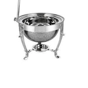 Al por mayor, Barra colgante de acero inoxidable redonda para calentador de alimentos, con tapa abovedada plateada efecto espejo martillado y soporte de grúa curvo ornamental - Product Image 4
