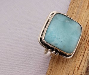 Natural Larimar Large Square <b>Ring</b> 925 Sterling <b>Silver</b> Jewelry Big Stone <b>Statement</b> <b>Ring</b> Caribbean Blue Gemstone <b>Ring</b> for Women - Product Image 4