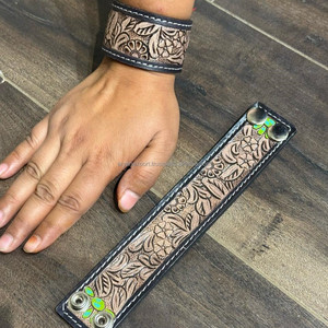 Venta al por mayor de las mujeres de joyería de moda de diseño personalizado de la mano de cuero mecanizado brazalete abierto de cuero de vaca genuino pulsera de cuero - Product Image 4