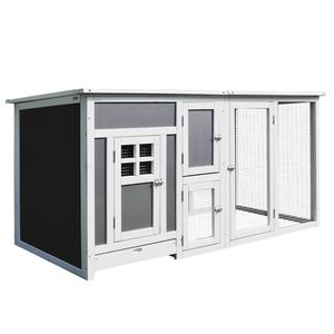 63\" H-Type Wooden Chicken Coop PC Roof Run Box New <b>Rabbit</b> Hutch Poultry <b>Cage</b> Hen Pen Backyard Gray/White Chicken House - Product Image 1