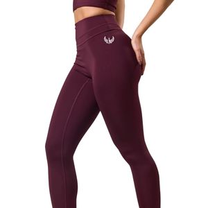 Burgundy Compression Legging Women High Waist Workout Tights Stretch Gym Yoga Pants Activewear Bottoms Daily Wear - Product Image 3