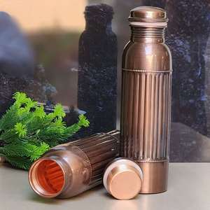 Vintage Ribbed Copper Water <b>Bottle</b> Decorative Metal Drink <b>Flask</b> Classic Threaded Cap Kitchen Office Dining Gift <b>Bottle</b> - Product Image 5