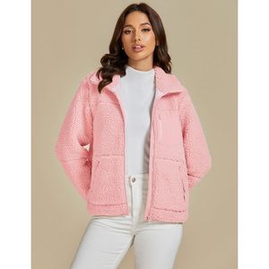 Chaqueta Sherpa Reversible 2025 para mujer, abrigo de invierno de manga larga con cremallera a la moda con bolsillos, diseño informal de lana cálida - Product Image 5