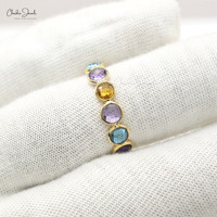 Bague de fiançailles multi-pierres 3.31 CTW en or jaune massif 14K, sertie clos, avec saphir délicat, bague empilable, lot de bijoux de mariée