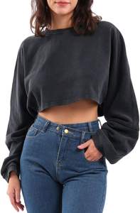 Sudadera Corta con Capucha para Hombre, Efecto Desgastado por el Sol, Lavado Ácido, Bajo sin Rematar, Apliques, Parches Bordados, Estilo Vintage, 100% Algodón - Product Image 2