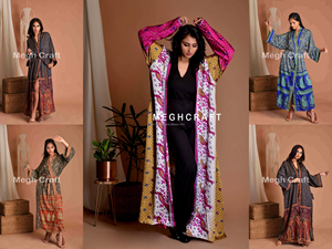 Robes Kimono en Soie Recyclée de Style Bohème Indien en Gros, Longues Robes à Motifs Floraux pour Porter à la Plage en Été, Grande Taille en Popeline - Product Image 6