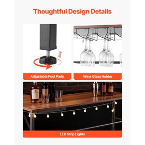 Walnut Finish L-Shaped Wine <b>Bar</b> Cabinet Table 3-Tier Storage Shelves with <b>LED</b> <b>Light</b> and Adjustable Foot Pads for Home <b>Bar</b> Unit - Product Image 5