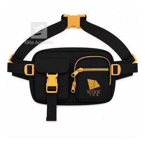Bolso de cintura personalizado NCBW Sorority negro y dorado, estilo casual, con logo bordado y bolsillo con cremallera para ropa griega femenina - Product Image 1