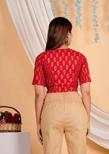 Cotton Bandhej Printed <b>Kurti</b> And Floral Blouse Collection Mid Thigh Short <b>Kurti</b> Flared Kurta Regular Blouse Ethnic Women Cloths - Product Image 4