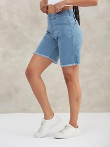 Shorts en jean pour femme, écologiques, délavés, coupe droite, décontractés, été, coton, jambe large, taille mi-haute, avec ceinture, style vintage, Abdul Royal - Product Image 2
