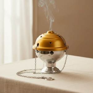Brass Incense <b>Burner</b> With Star Cutouts Hand-Made Aromatic Diffuser All-Season Use <b>For</b> Religious Practices - Product Image 2