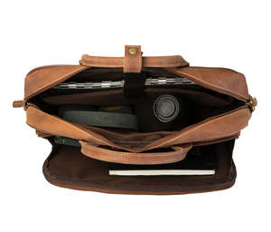 Crazy Horse Brown Leather Laptop <b>Bag</b> with Water Resistant Exterior and Multi Compartment Storage Office Carry Case - Product Image 3