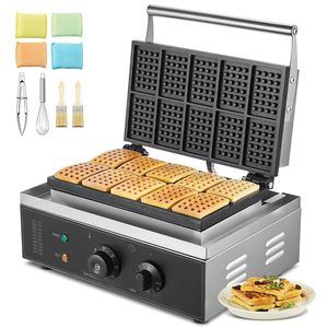 Gaufrier professionnel belge en acier inoxydable 1550W, 10 plaques rectangulaires antiadhésives - Product Image 5