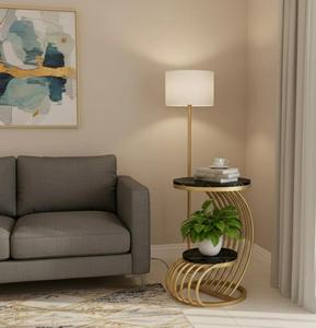 Modern Round Console <b>Table</b> with <b>Marble</b> <b>Top</b> and Metal Pedestal Base for Living Room Furniture - Product Image 1
