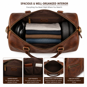 Bolsa de Viaje de Cuero Genuino Premium, Estilo Vintage, para Gimnasio o Fin de Semana, con Cierre de Cremallera, Gran Capacidad, Correa Ajustable, Hecha a Mano - Product Image 4