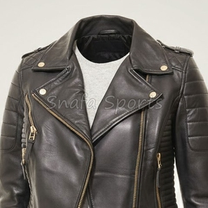 Chaqueta de Cuero Genuino para Mujer, Corte Entallado, Estilo Motero, Abrigo de Moda, Calidad Premium, Ropa de Invierno para Damas, Chaquetas Elegantes - Product Image 3