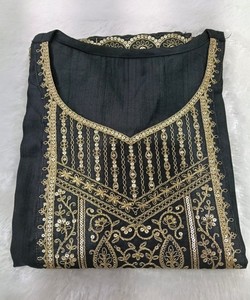 Kurti en rayonne fantaisie avec broderie, tenue de fête, prix de gros, vêtement ethnique noir - Product Image 3