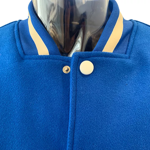 Custom Blue Varsity <b>Jacket</b> Men's Casual Embroidered Front Logo Polyester Cotton Baseball <b>Jacket</b> Regular Fit Turn-down Collar - Product Image 2