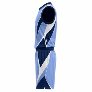 Conjunto de Uniforme de Baloncesto Personalizado para Hombre, Cuello en V, Sin Mangas, Sublimado, Malla Transpirable, Diseño Geométrico Azul, Corte Atlético - Product Image 5
