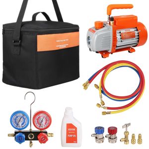 Pompa per vuoto HVAC a palette rotative monostadio da 1/5 HP 3.5 CFM per aria condizionata, kit refrigerante A/C con manometro e set di manometri - Product Image 3