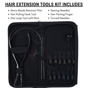 Kit de herramientas para extensiones de cabello negro con abridor de microperlas, alicates, gancho de bucle, enhebrador y agujas para coser extensiones de cabello - Product Image 2