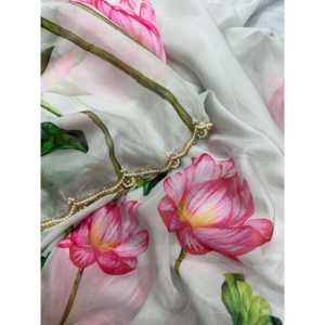 Sari blanc à imprimé floral non cousu de 600g, création élégante, pour les fêtes, vêtements indiens et pakistanais - Product Image 4