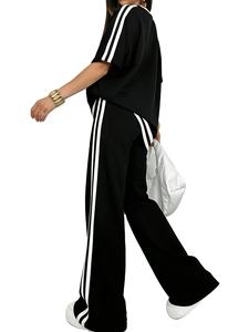 Conjunto Deportivo Informal de 2 Piezas para Mujer, Camiseta de Cuello Redondo de Color Sólido, 100% Algodón, Transpirable, de Secado Rápido para Uso Diario - Product Image 2