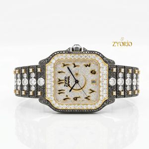 Reloj de Lujo para Hombre con Esfera Cuadrada de Dos Tonos y Cristales, Reloj de Pulsera de Cuarzo de Acero Inoxidable con Incrustaciones de Circonitas - Product Image 2