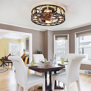 Modern Farmhouse LED <b>Ceiling</b> Fan with Caged <b>Light</b> Low Profile Flush Mount 6 Speeds Reversible Blades 6-Button <b>Remote</b> <b>Control</b> - Product Image 5