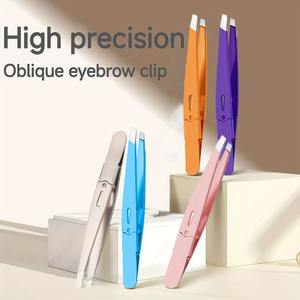 Pince à épiler colorée de précision en acier inoxydable pour l'épilation des sourcils et des poils du visage, l'élimination des éclats et des points noirs, à pointe inclinée ou angulaire - Product Image 1